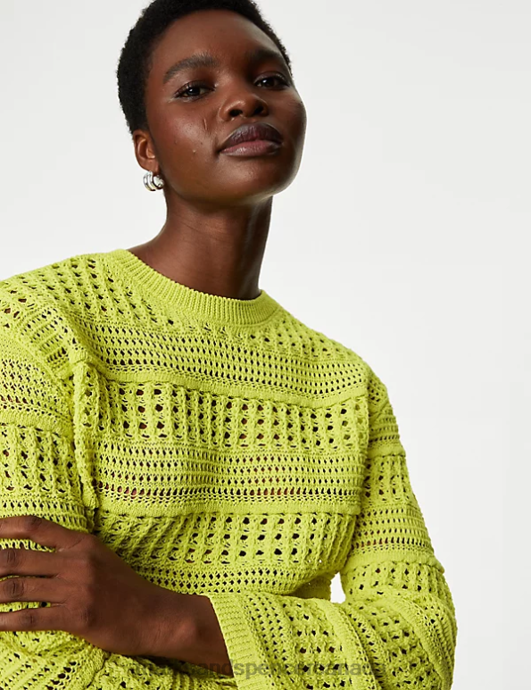 Women Soft Lime Clothing Marks & Spencer Cotton Blend Pointelle Crew Neck Jumper 20VTD432 - Marks and Spencer outlet