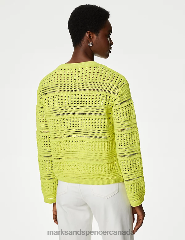 Women Soft Lime Clothing Marks & Spencer Cotton Blend Pointelle Crew Neck Jumper 20VTD432 - Marks and Spencer outlet