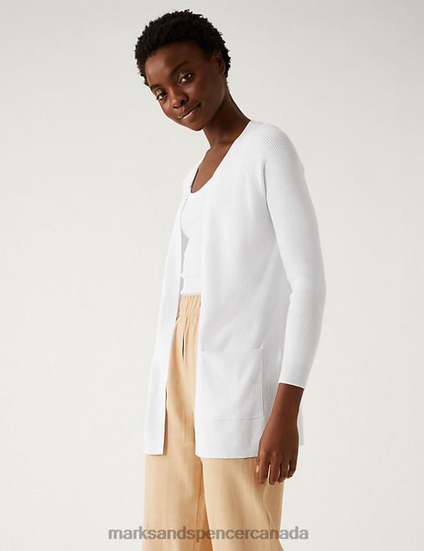 Women Soft White Clothing Marks & Spencer Ribbed Edge to Edge Longline Cardigan 20VTD928 - Marks and Spencer Canada locations