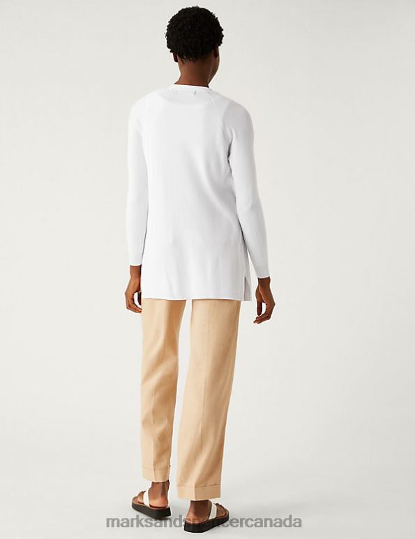 Women Soft White Clothing Marks & Spencer Ribbed Edge to Edge Longline Cardigan 20VTD928 - Marks and Spencer Canada locations