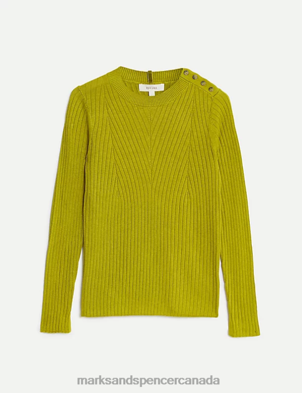 Marks and Spencer near me - Women Winter Lime Clothing Marks & Spencer Cotton Blend Ribbed Button Detail Jumper 20VTD1684