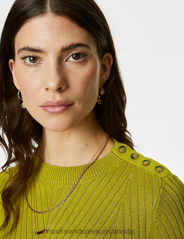 Marks and Spencer near me - Women Winter Lime Clothing Marks & Spencer Cotton Blend Ribbed Button Detail Jumper 20VTD1684