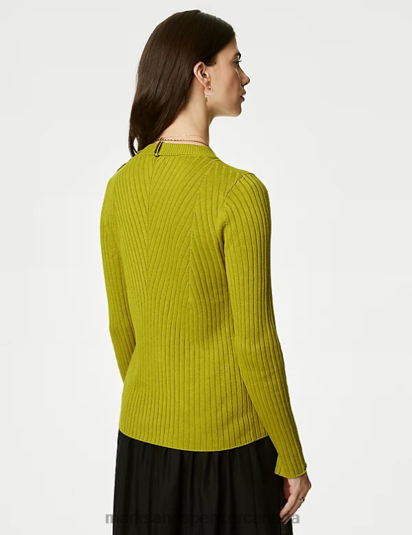 Marks and Spencer near me - Women Winter Lime Clothing Marks & Spencer Cotton Blend Ribbed Button Detail Jumper 20VTD1684