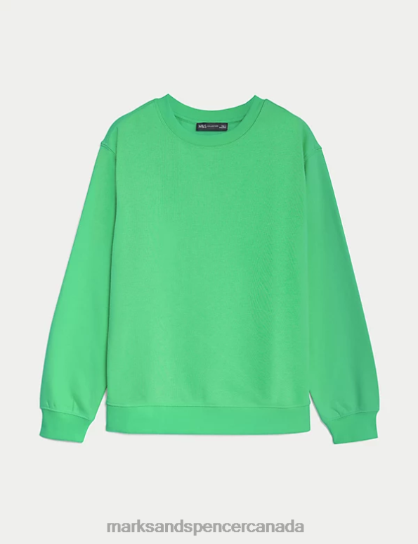 Women Acid Green Clothing Marks & Spencer Cotton Rich Crew Neck Sweatshirt 20VTD1766 - Marks and Spencer online