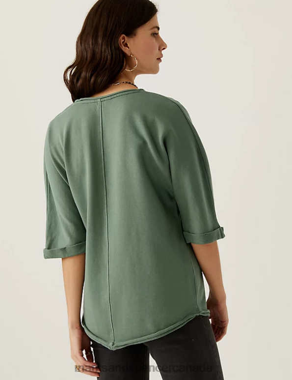 Marks and Spencer near me - Women Antique Green Clothing Marks & Spencer Pure Cotton Scoop Neck Sweatshirt 20VTD2607
