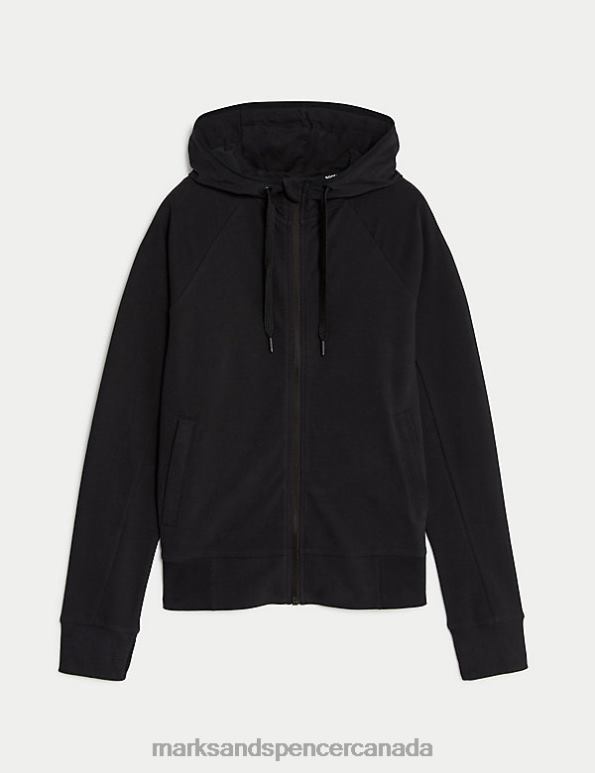 Women Black Clothing Marks & Spencer Cotton Rich Zip Up Hoodie 20VTD3055 - Marks and Spencer outlet