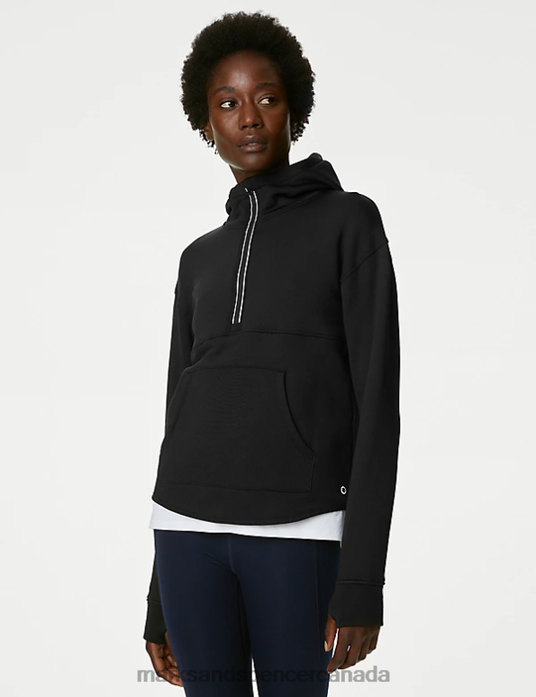 Women Black Clothing Marks & Spencer Ultraheat Half Zip Relaxed Hoodie 20VTD1881 - Marks and Spencer outlet