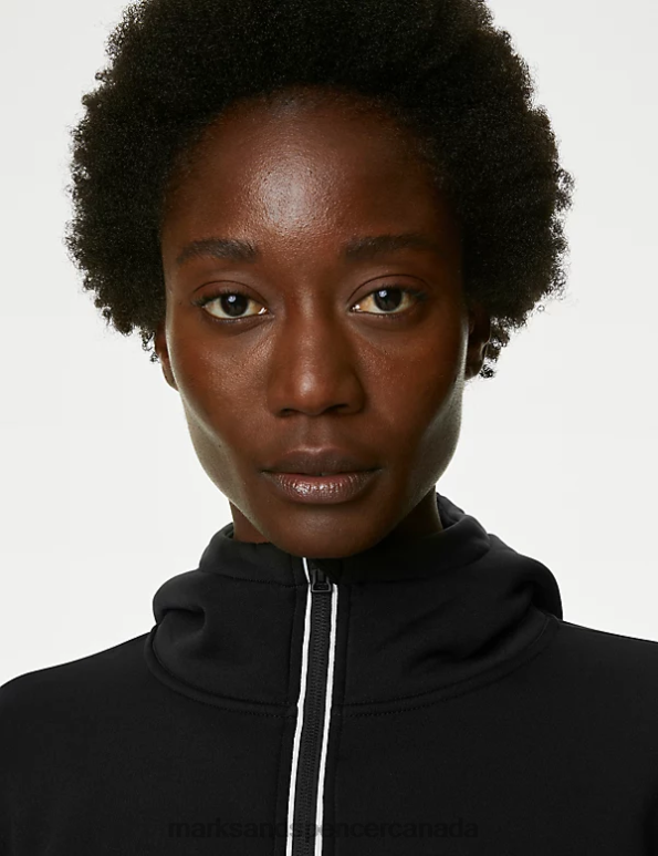 Women Black Clothing Marks & Spencer Ultraheat Half Zip Relaxed Hoodie 20VTD1881 - Marks and Spencer outlet