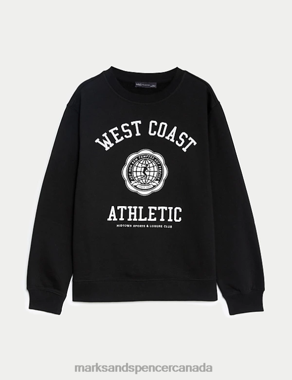 Marks and Spencer Canada - Women Black Mix Clothing Marks & Spencer Cotton Rich Slogan Sweatshirt 20VTD655