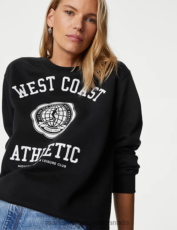 Marks and Spencer Canada - Women Black Mix Clothing Marks & Spencer Cotton Rich Slogan Sweatshirt 20VTD655