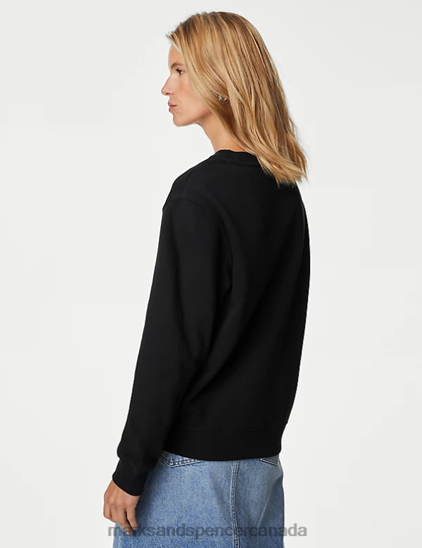 Marks and Spencer Canada - Women Black Mix Clothing Marks & Spencer Cotton Rich Slogan Sweatshirt 20VTD655