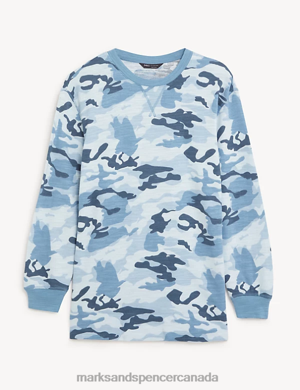 Marks and Spencer sale - Women Blue Mix Clothing Marks & Spencer Pure Cotton Animal Print Sweatshirt 20VTD2197
