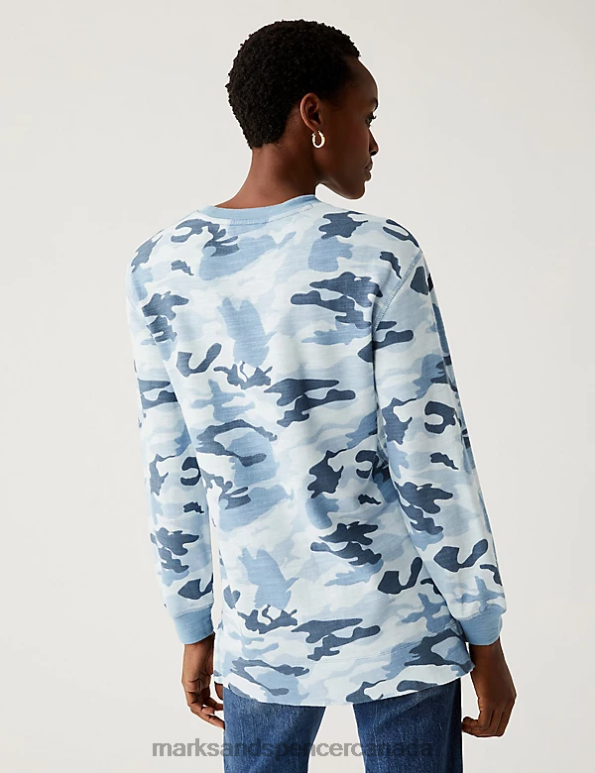 Marks and Spencer sale - Women Blue Mix Clothing Marks & Spencer Pure Cotton Animal Print Sweatshirt 20VTD2197
