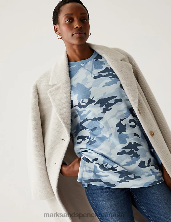 Marks and Spencer sale - Women Blue Mix Clothing Marks & Spencer Pure Cotton Animal Print Sweatshirt 20VTD2197