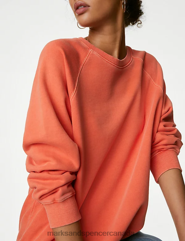 Women Bright Orange Clothing Marks & Spencer Pure Cotton Crew Neck Sweatshirt 20VTD905 - Marks and Spencer outlet