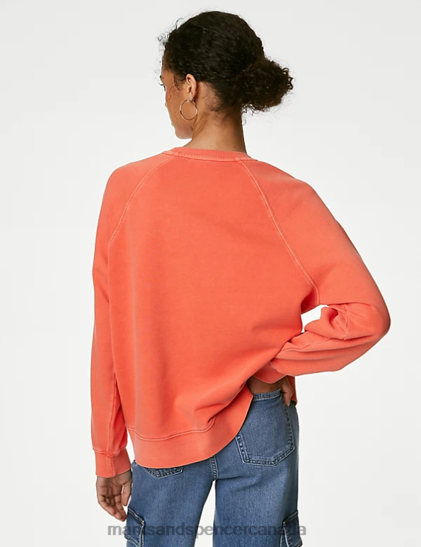 Women Bright Orange Clothing Marks & Spencer Pure Cotton Crew Neck Sweatshirt 20VTD905 - Marks and Spencer outlet