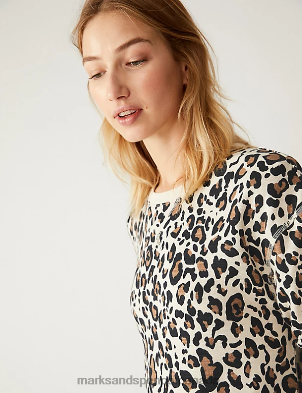 Marks and Spencer Canada - Women Brown Mix Clothing Marks & Spencer Pure Cotton Animal Print Sweatshirt 20VTD2548