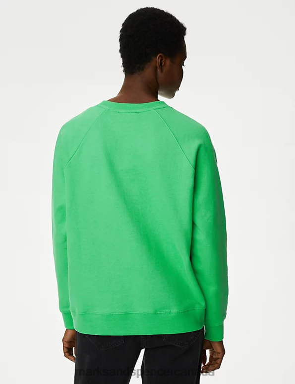 Women Green Mix Clothing Marks & Spencer Pure Cotton Slogan Sweatshirt 20VTD1166 - Marks and Spencer online