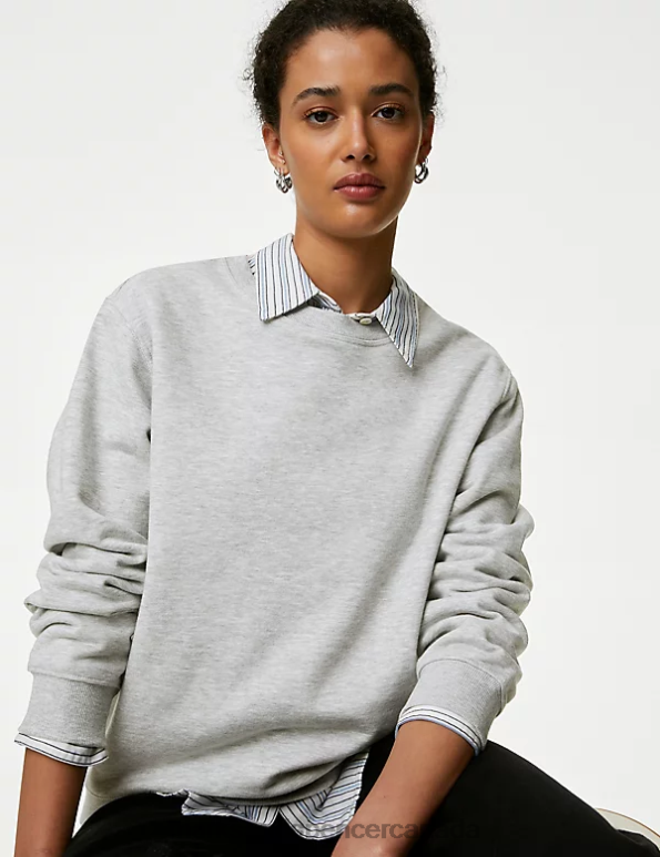 Marks and Spencer near me - Women Grey Marl Clothing Marks & Spencer Cotton Rich Crew Neck Sweatshirt 20VTD2097