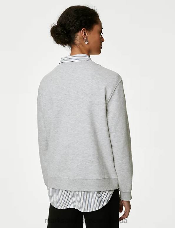 Marks and Spencer near me - Women Grey Marl Clothing Marks & Spencer Cotton Rich Crew Neck Sweatshirt 20VTD2097