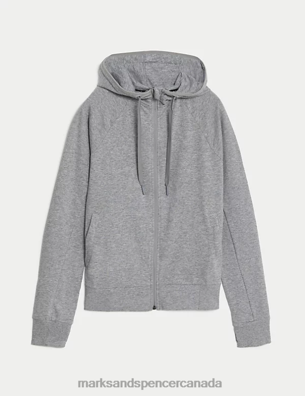 Women Grey Marl Clothing Marks & Spencer Cotton Rich Zip Up Hoodie 20VTD3340 - Marks and Spencer outlet