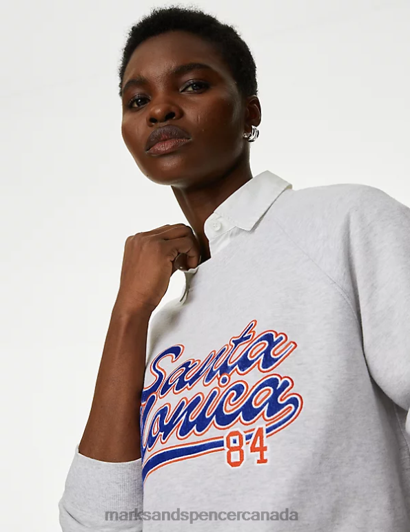 Marks and Spencer sale - Women Grey Mix Clothing Marks & Spencer Pure Cotton Slogan Sweatshirt 20VTD772