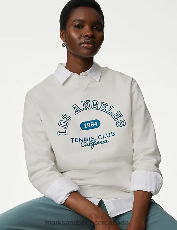 Marks and Spencer sale - Women Light Natural Clothing Marks & Spencer Cotton Rich Slogan Sweatshirt 20VTD1051
