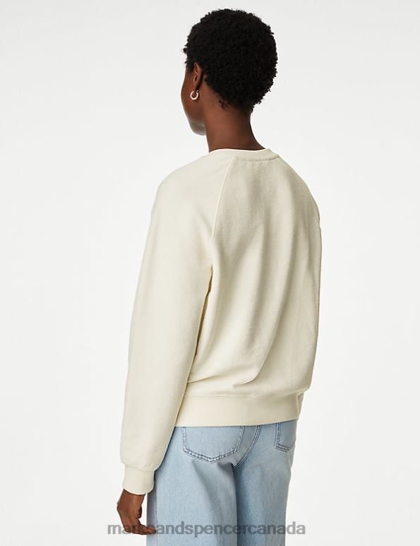 Women Light Natural Clothing Marks & Spencer Pure Cotton Textured Crew Neck Sweatshirt 20VTD1238 - Marks and Spencer Canada locations