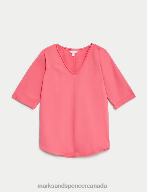 Women Medium Pink Clothing Marks & Spencer Pure Cotton Scoop Neck Sweatshirt 20VTD2954 - Marks and Spencer Canada locations