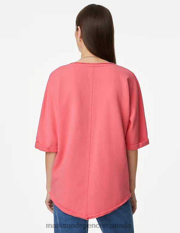 Women Medium Pink Clothing Marks & Spencer Pure Cotton Scoop Neck Sweatshirt 20VTD2954 - Marks and Spencer Canada locations