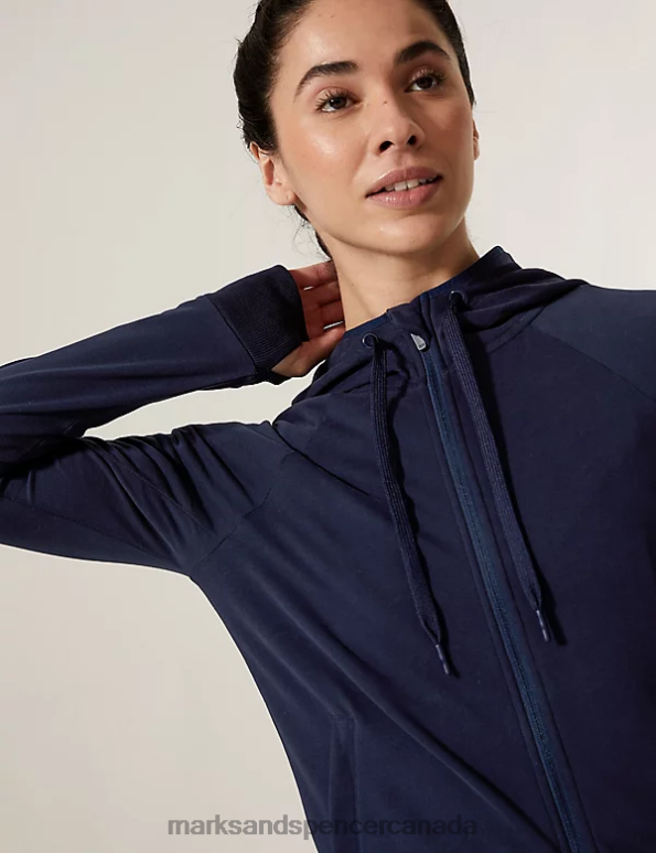 Marks and Spencer Canada - Women Navy Clothing Marks & Spencer Cotton Rich Zip Up Hoodie 20VTD3341