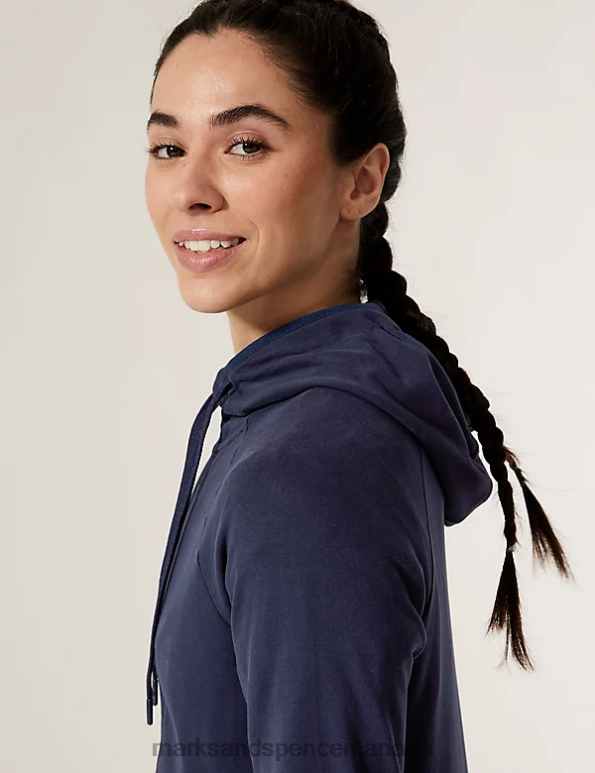 Marks and Spencer Canada - Women Navy Clothing Marks & Spencer Cotton Rich Zip Up Hoodie 20VTD3341