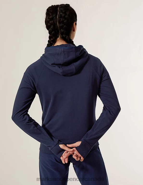 Marks and Spencer Canada - Women Navy Clothing Marks & Spencer Cotton Rich Zip Up Hoodie 20VTD3341