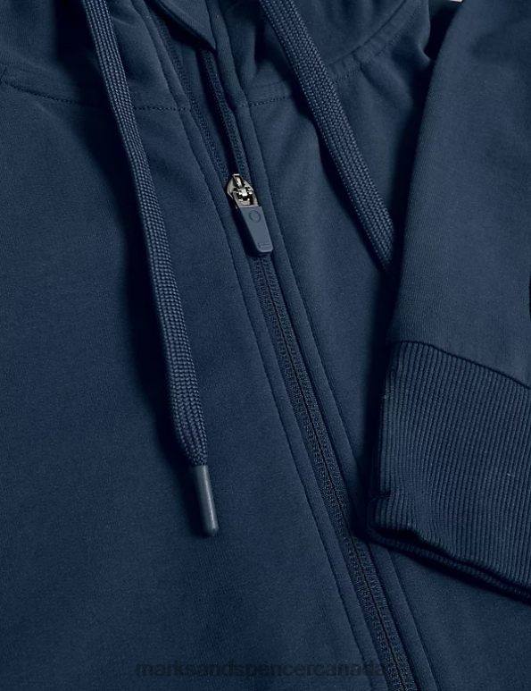 Marks and Spencer Canada - Women Navy Clothing Marks & Spencer Cotton Rich Zip Up Hoodie 20VTD3341