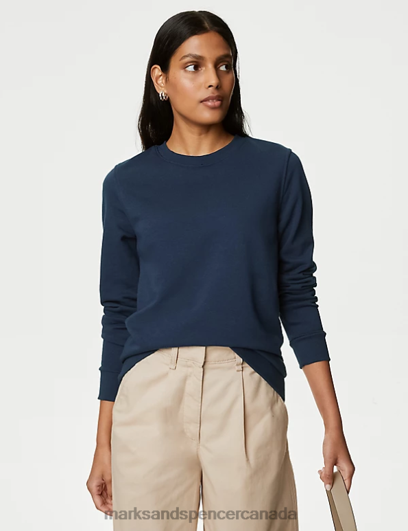 Marks and Spencer sale - Women Navy Clothing Marks & Spencer The Cotton Rich Crew Neck Sweatshirt 20VTD3526