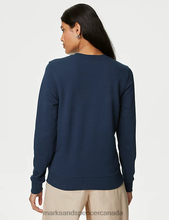 Marks and Spencer sale - Women Navy Clothing Marks & Spencer The Cotton Rich Crew Neck Sweatshirt 20VTD3526
