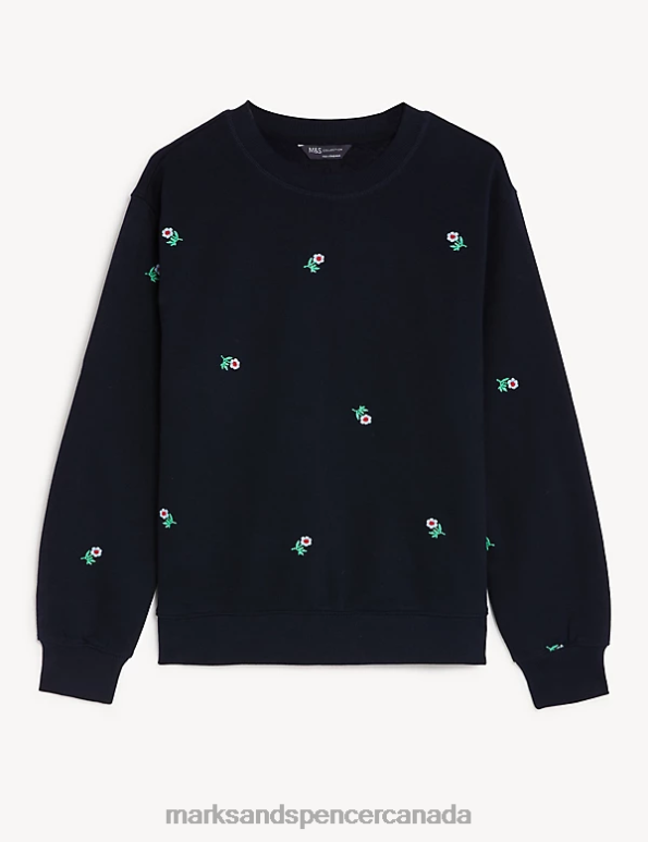 Marks and Spencer Canada - Women Navy Mix Clothing Marks & Spencer Cotton Rich Embroidered Sweatshirt 20VTD1500