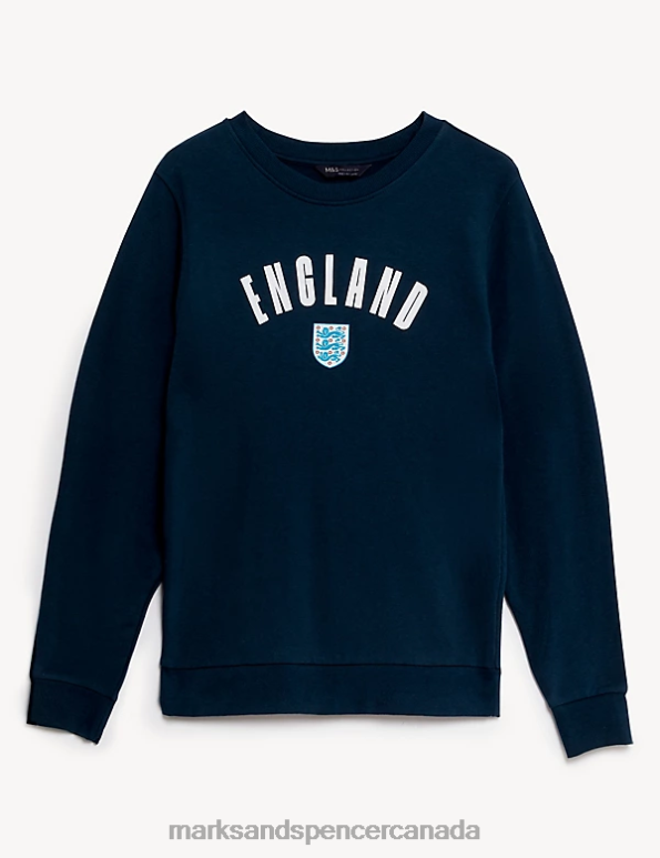 Women Navy Mix Clothing Marks & Spencer Cotton Rich England Sweatshirt 20VTD1797 - Marks and Spencer Canada locations