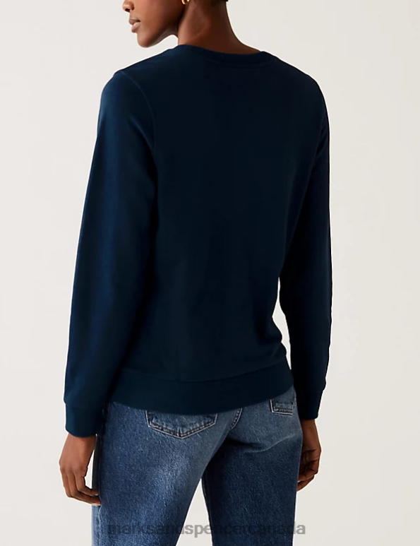 Women Navy Mix Clothing Marks & Spencer Cotton Rich England Sweatshirt 20VTD1797 - Marks and Spencer Canada locations