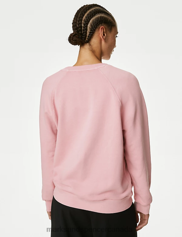Women Pink Clothing Marks & Spencer Pure Cotton Crew Neck Sweatshirt 20VTD523 - Marks and Spencer online