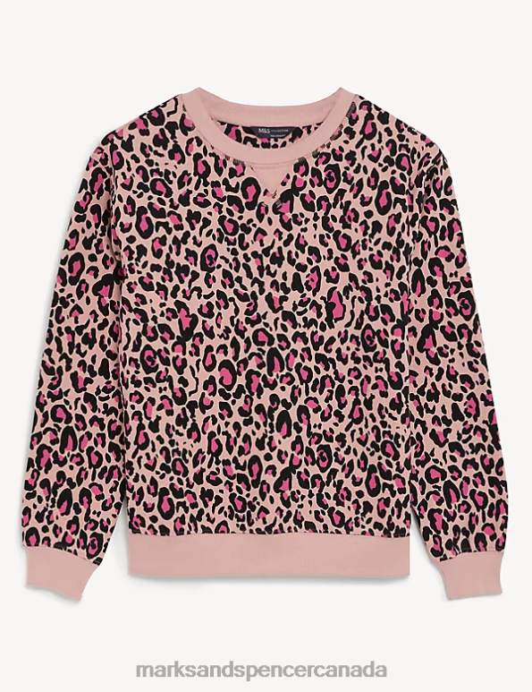 Women Pink Mix Clothing Marks & Spencer Cotton Rich Printed Crew Neck Sweatshirt 20VTD2894 - Marks and Spencer online