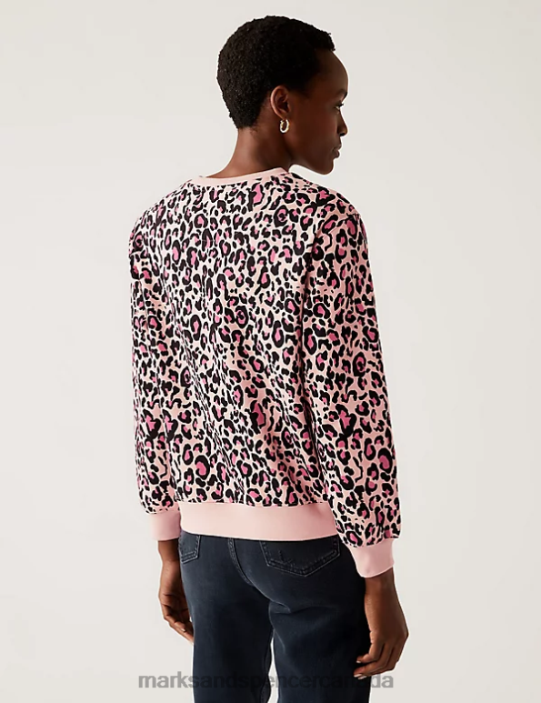 Women Pink Mix Clothing Marks & Spencer Cotton Rich Printed Crew Neck Sweatshirt 20VTD2894 - Marks and Spencer online