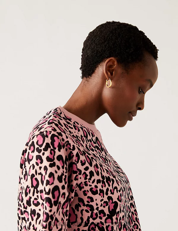 Women Pink Mix Clothing Marks & Spencer Cotton Rich Printed Crew Neck Sweatshirt 20VTD2894 - Marks and Spencer online