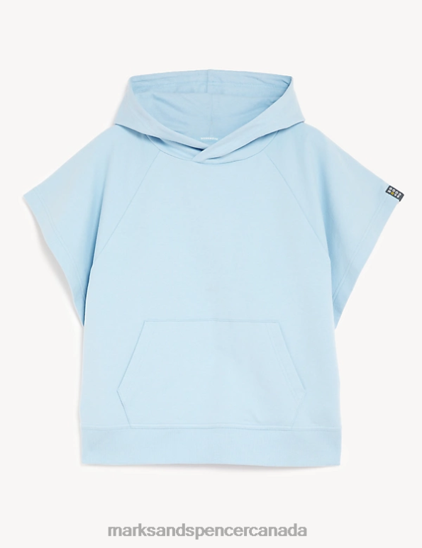 Women Powder Blue Clothing Marks & Spencer Cotton Rich Sleeveless Hoodie 20VTD2302 - Marks and Spencer online