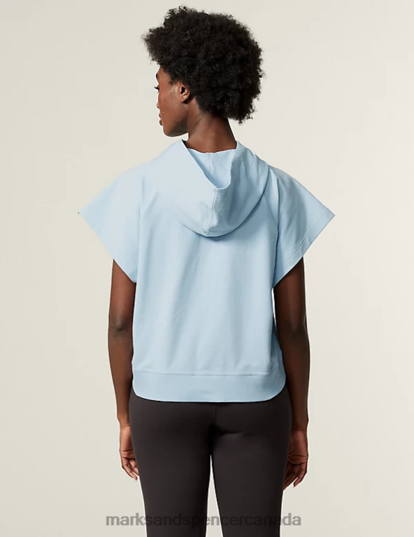 Women Powder Blue Clothing Marks & Spencer Cotton Rich Sleeveless Hoodie 20VTD2302 - Marks and Spencer online