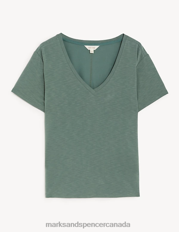 Women Antique Green Clothing Marks & Spencer Modal Rich V-Neck T-Shirt 20VTD2674 - Marks and Spencer outlet