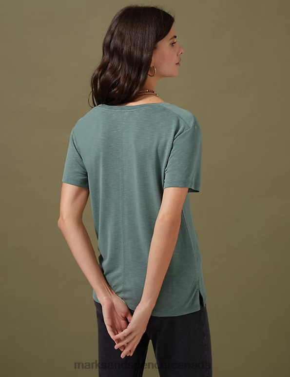 Women Antique Green Clothing Marks & Spencer Modal Rich V-Neck T-Shirt 20VTD2674 - Marks and Spencer outlet