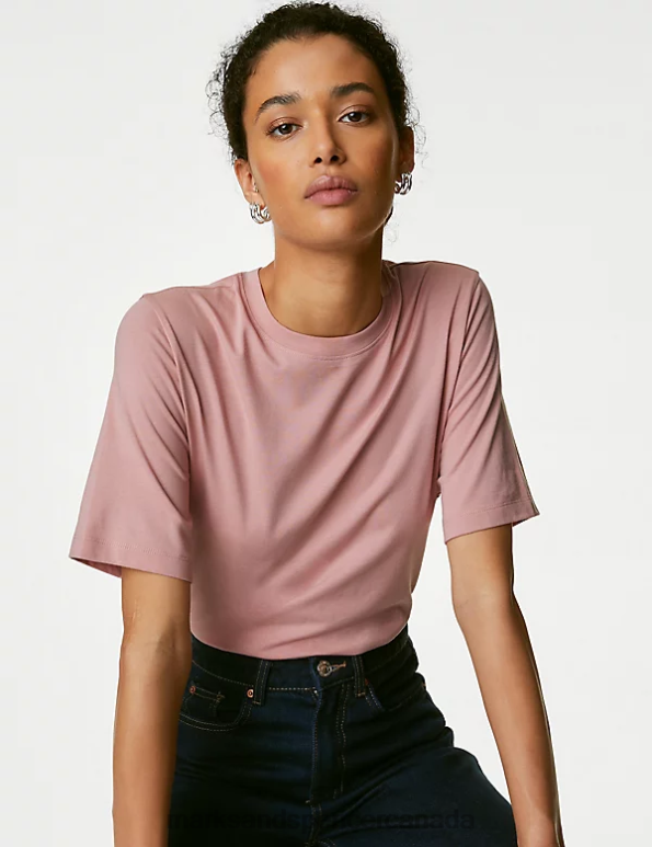 Women Antique Rose Clothing Marks & Spencer Pure Cotton Everyday Fit T-Shirt 20VTD779 - Marks and Spencer outlet