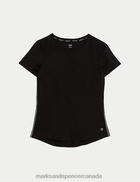 Marks and Spencer near me - Women Black Clothing Marks & Spencer Cotton Rich Side Stripe T-Shirt 20VTD2193
