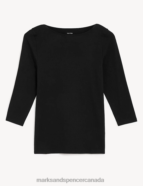Marks and Spencer near me - Women Black Clothing Marks & Spencer Cotton Rich Slim Fit 3/4 Sleeve T-Shirt 20VTD1217